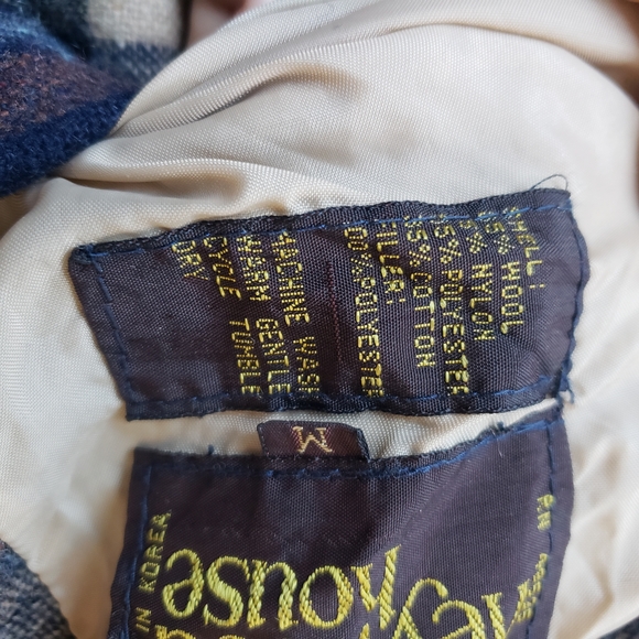 Vintage 1970s 80s Mens Heywood House Reversable Navy Camel Plaid Lumberjack Vest - Picture 8 of 8